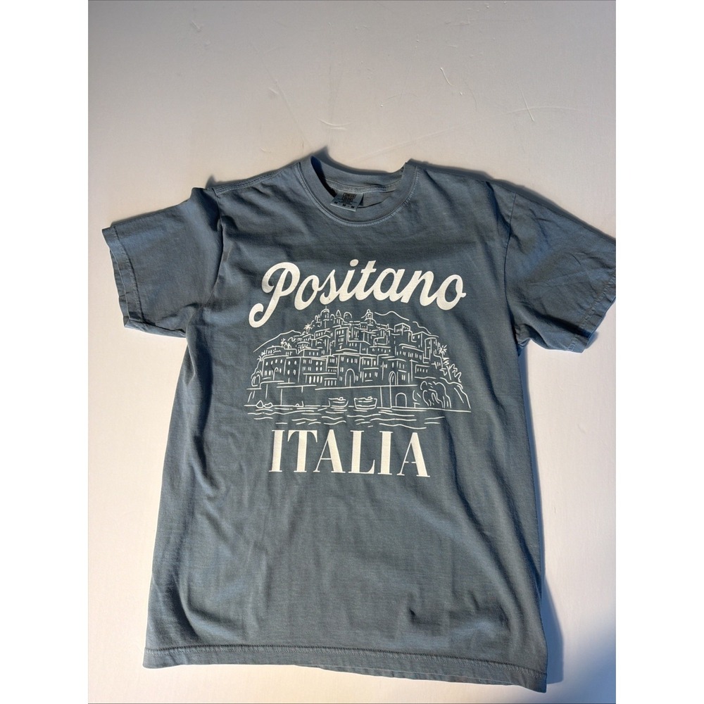 Comfort Colors Positano Italy Graphic T Shirt Mens Medium Blue Garment Dyed